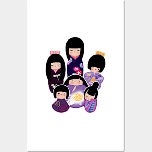 Kokeshi in Purple Posters and Art